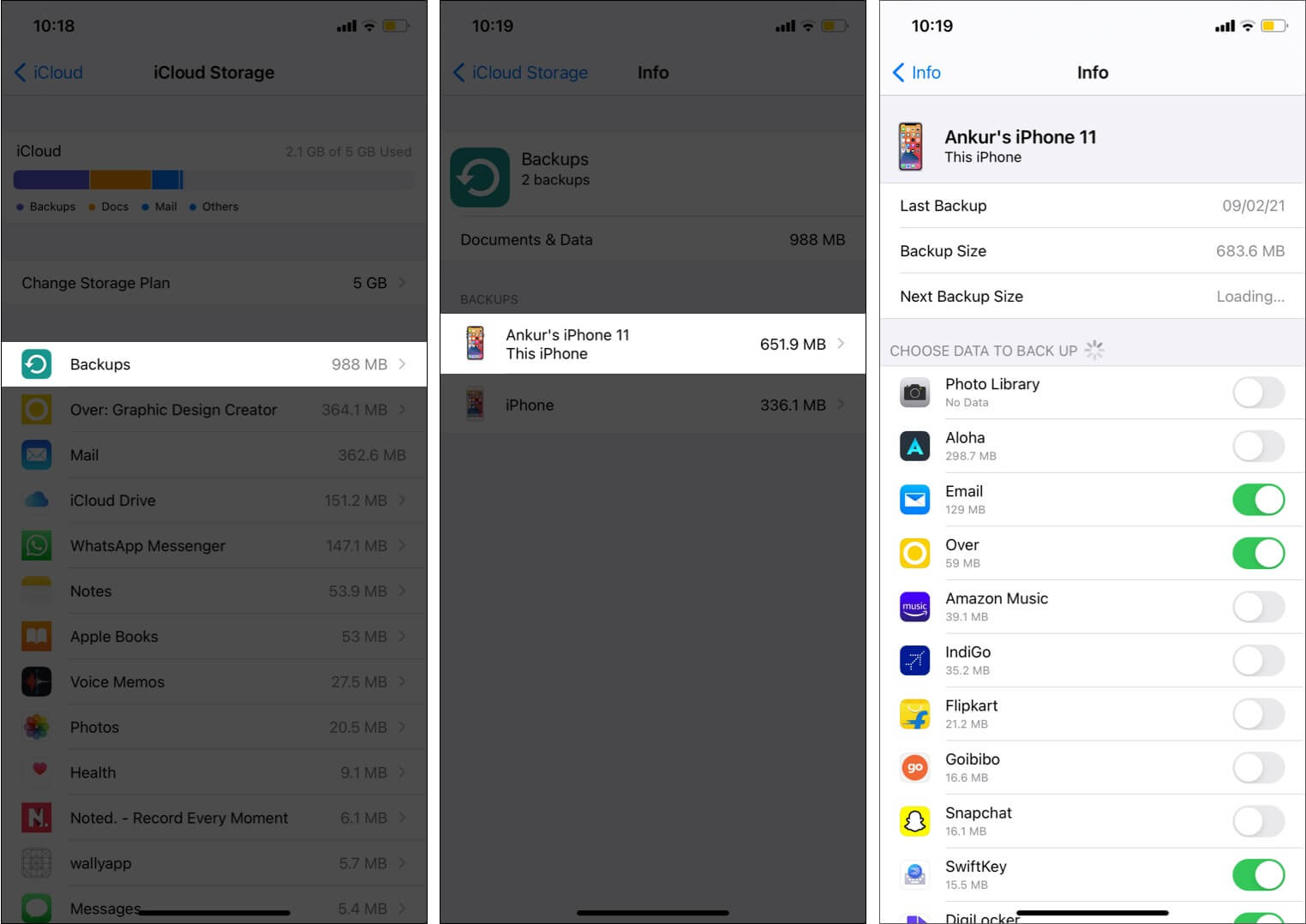 Tap Backups choose device and which apps you want to backup