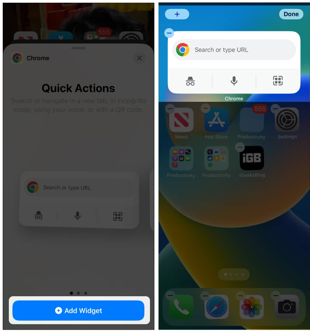 Add a Chrome widget to iPhone Home Screen