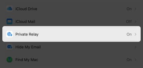 Vyberte Private Relay pro vypnutí nebo vypnutí iCloud Private Relay na Macu