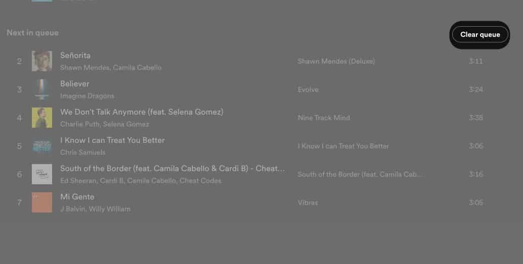 Click Clear queue in Spotify on Mac