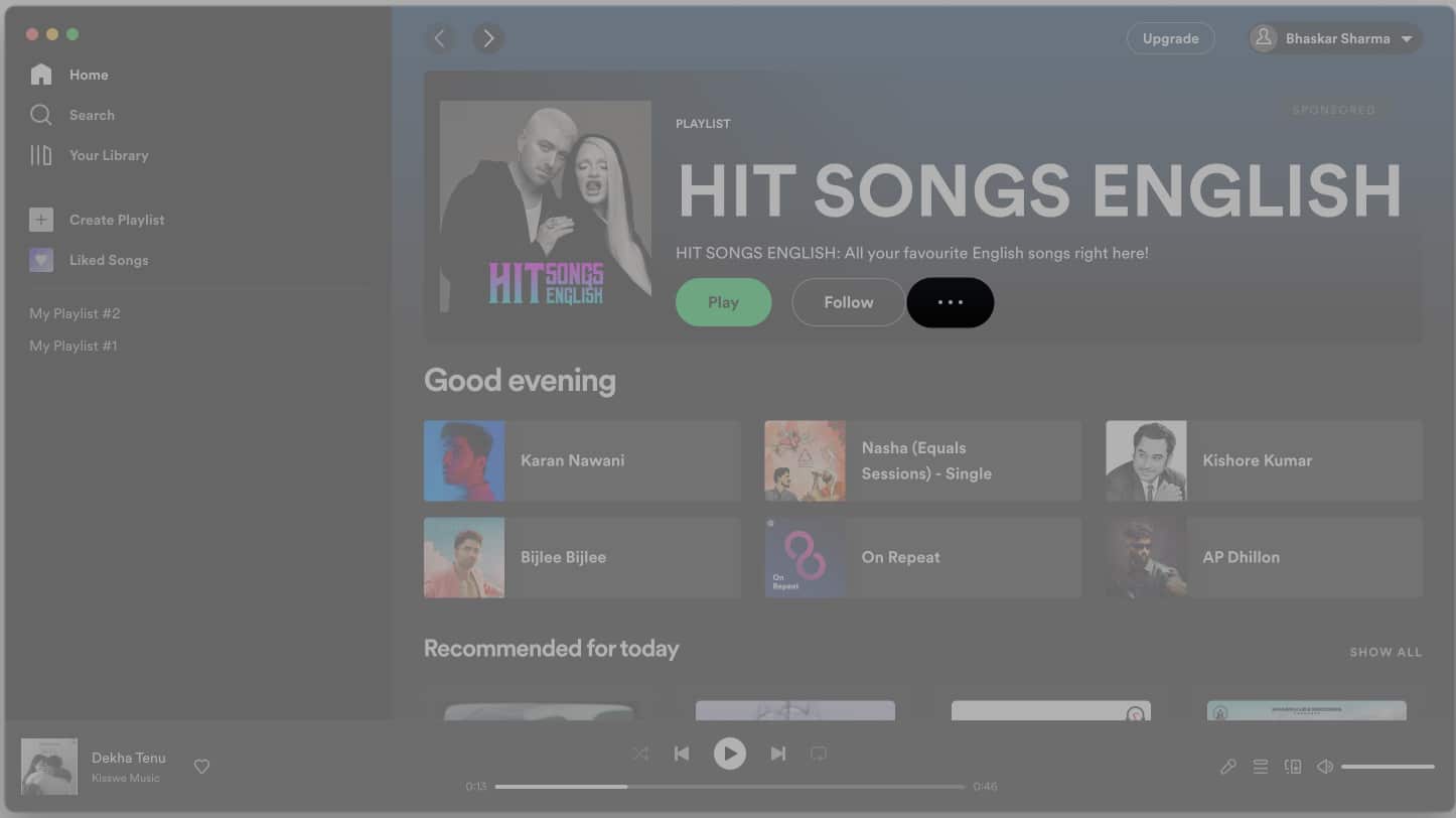 Klicka på Three dot i Spotify på Mac