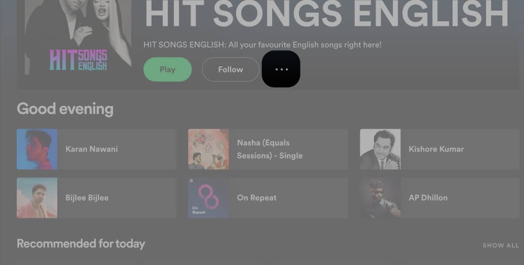 Kattintson a Három pontra a Spotify-ban