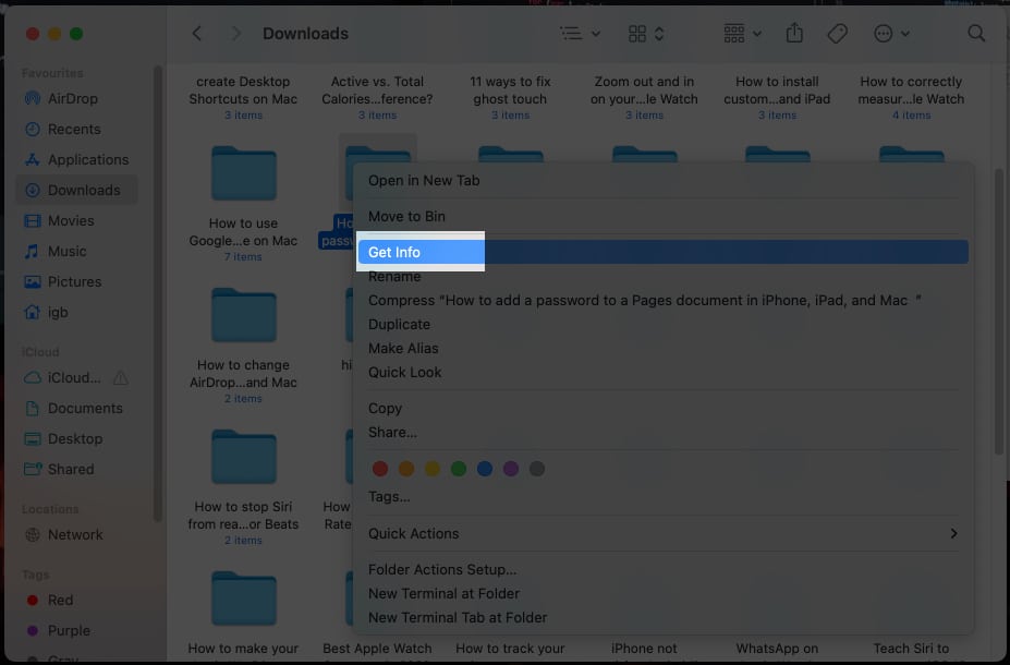 Get Info a fájl elérési útjának megtekintéséhez Mac rendszeren