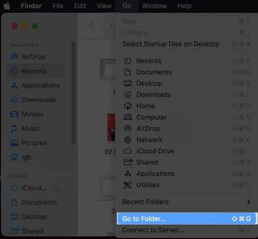 Pergi ke Folder dalam Mac FInder