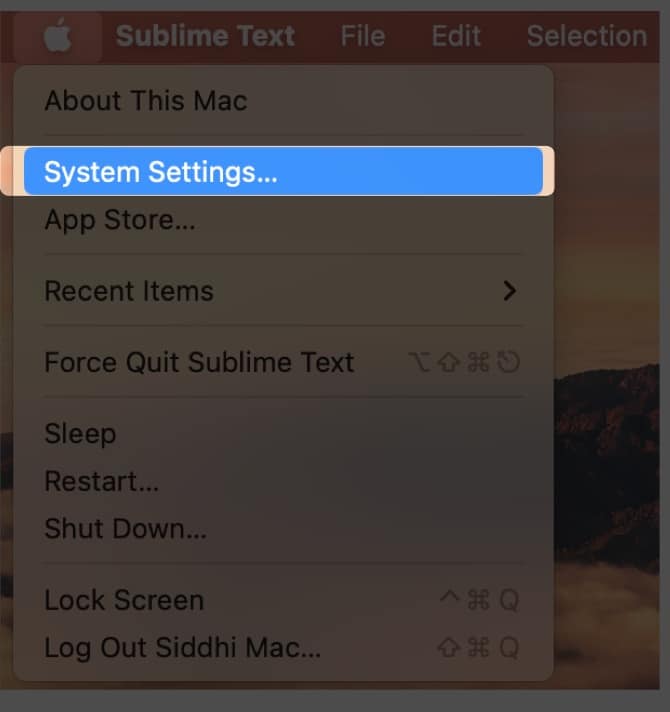 Go to the Apple logo → click System Settings on Mac