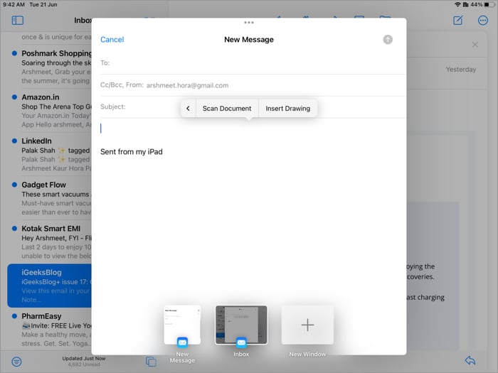 Insert a drawing into the email with Apple Pencil