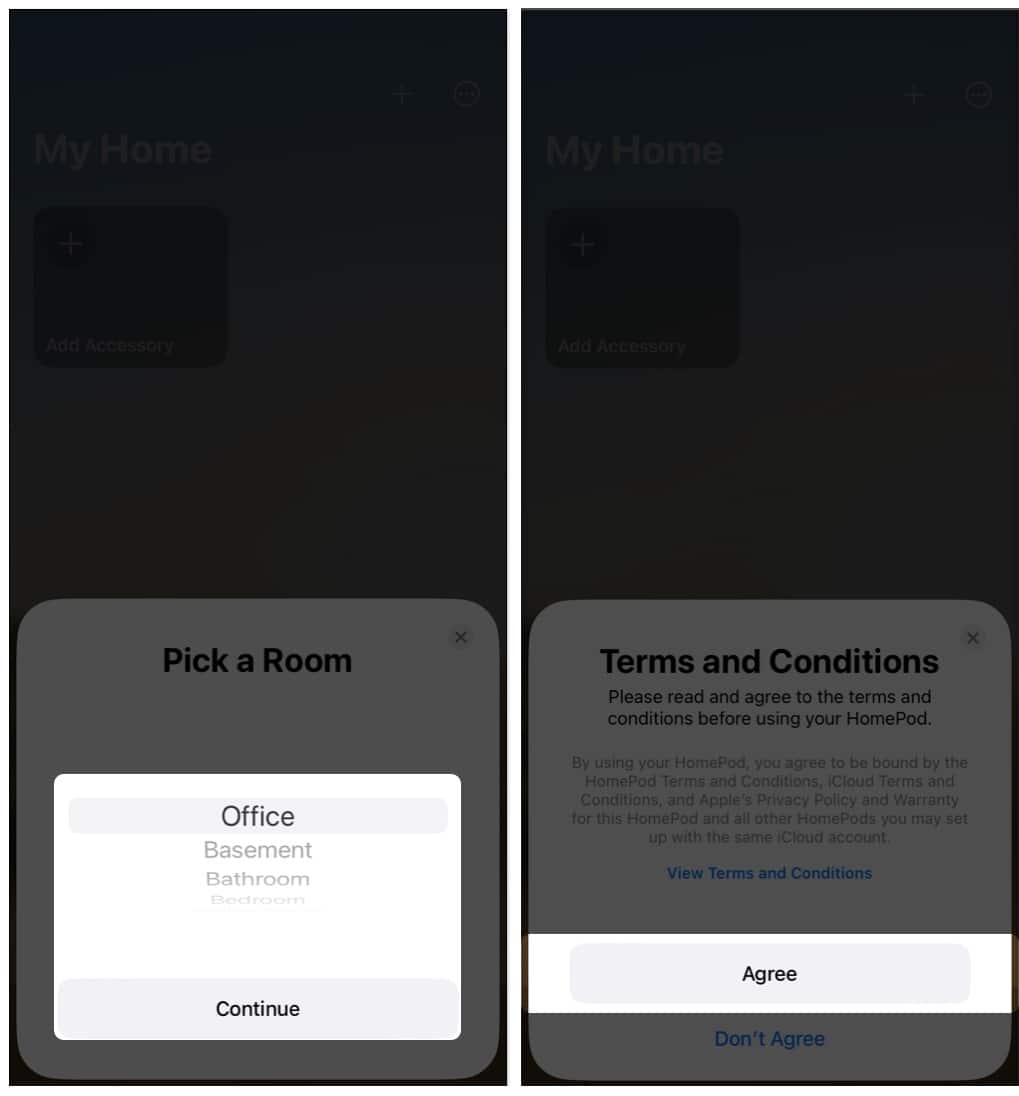 Pick a Room section, tap Agree