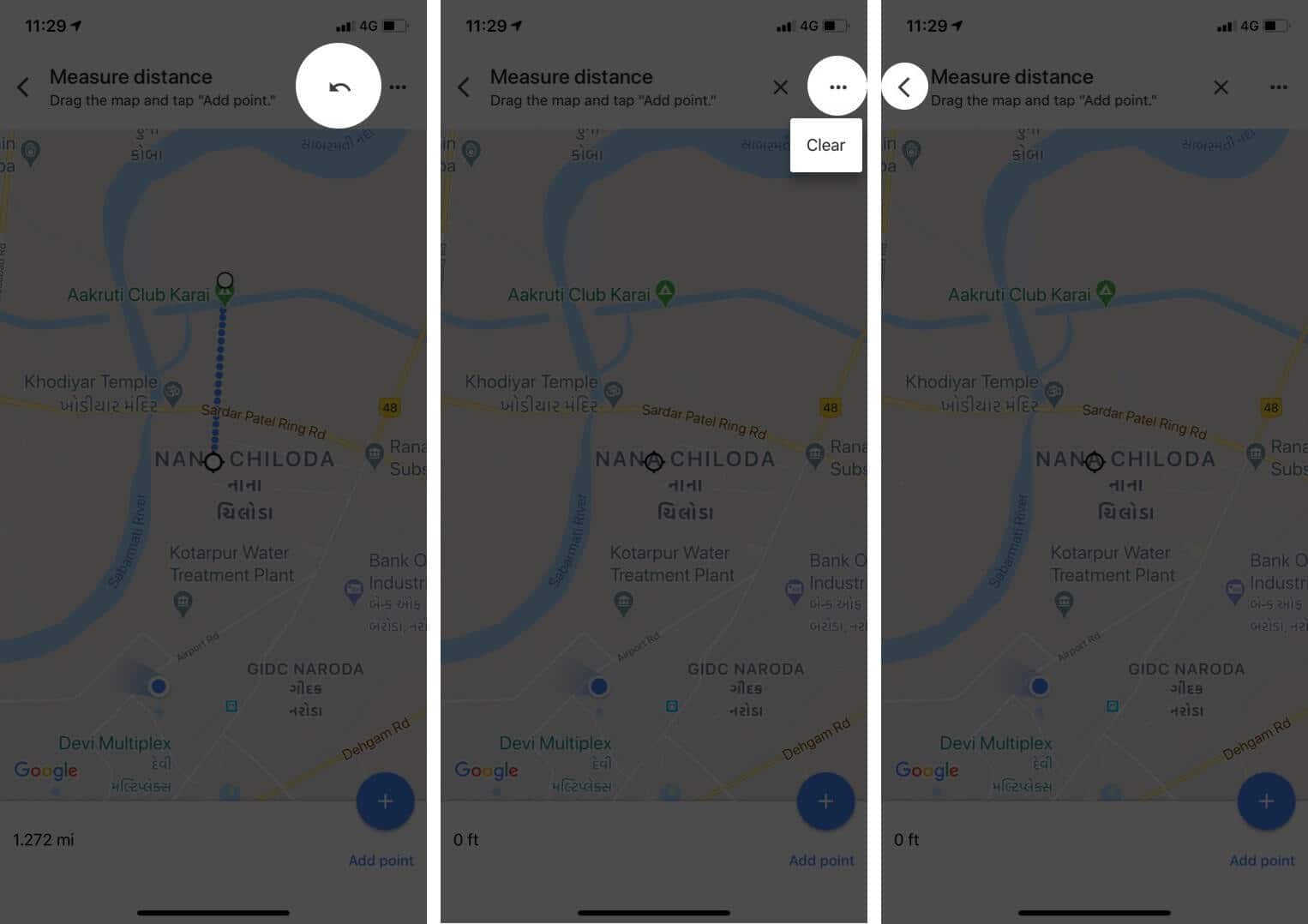 Remove last point, Clear All Point, Stop measuring the distance in Google Maps