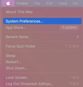 Select System Preferences from Mac Manu Bar