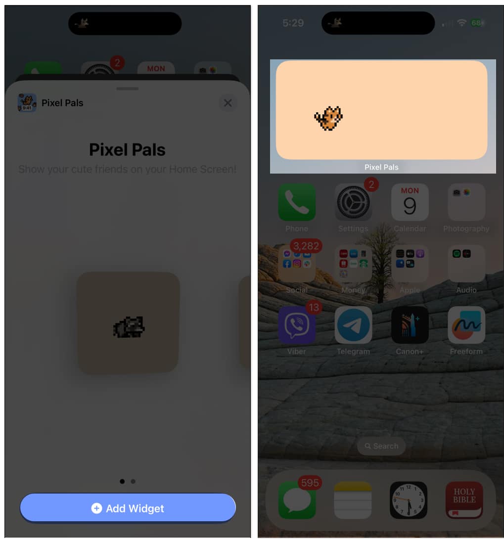 Tap on Add Widget to add Pixel Pals