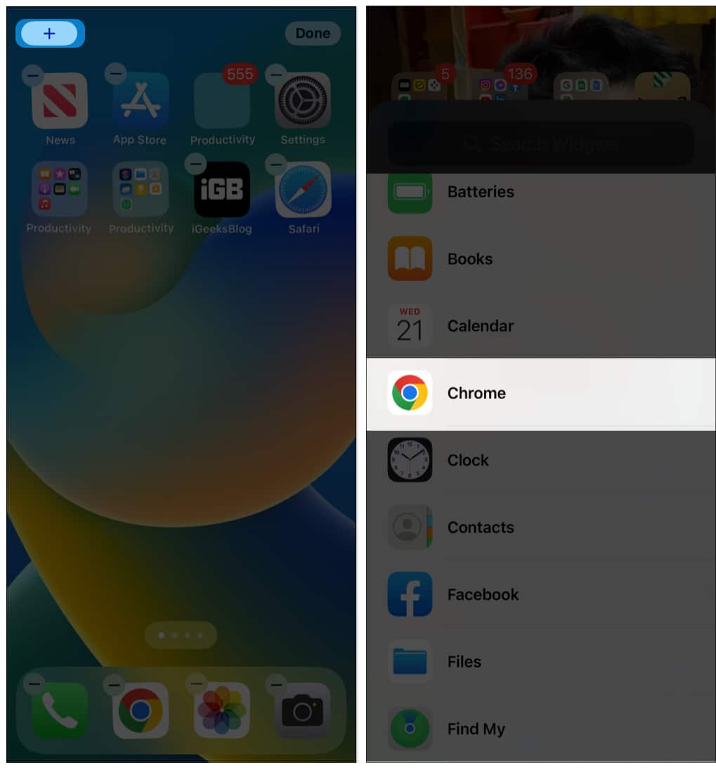 Tap on Plus and Select Chrome on iPhone