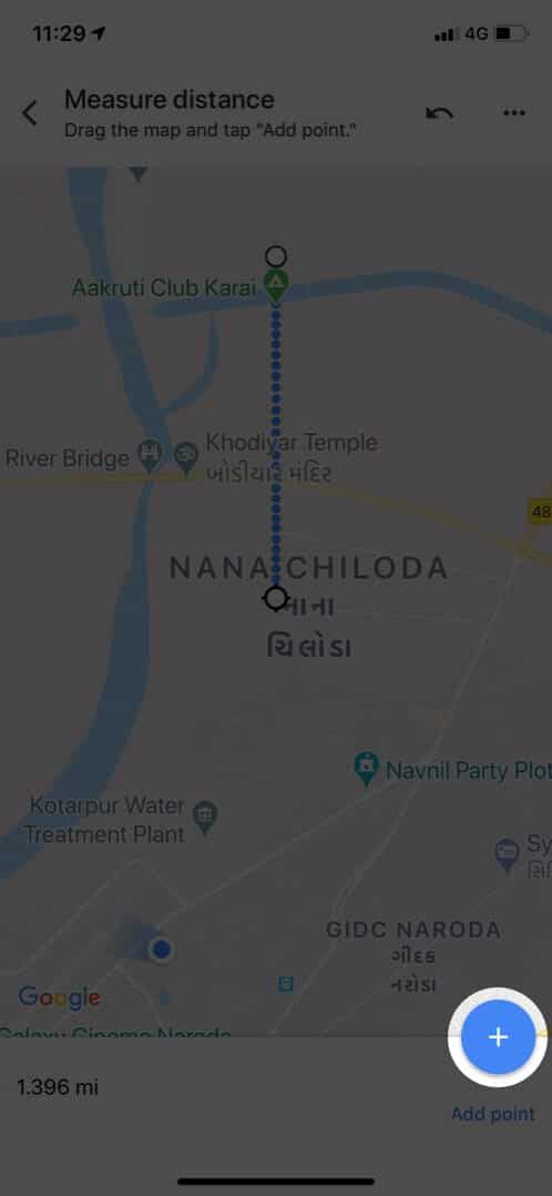 Tap on Plus icon to add a point in iOS Google Maps App