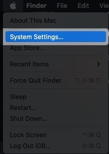 To configure SSH server on Mac, Click on Apple Logo, Go to System Settings