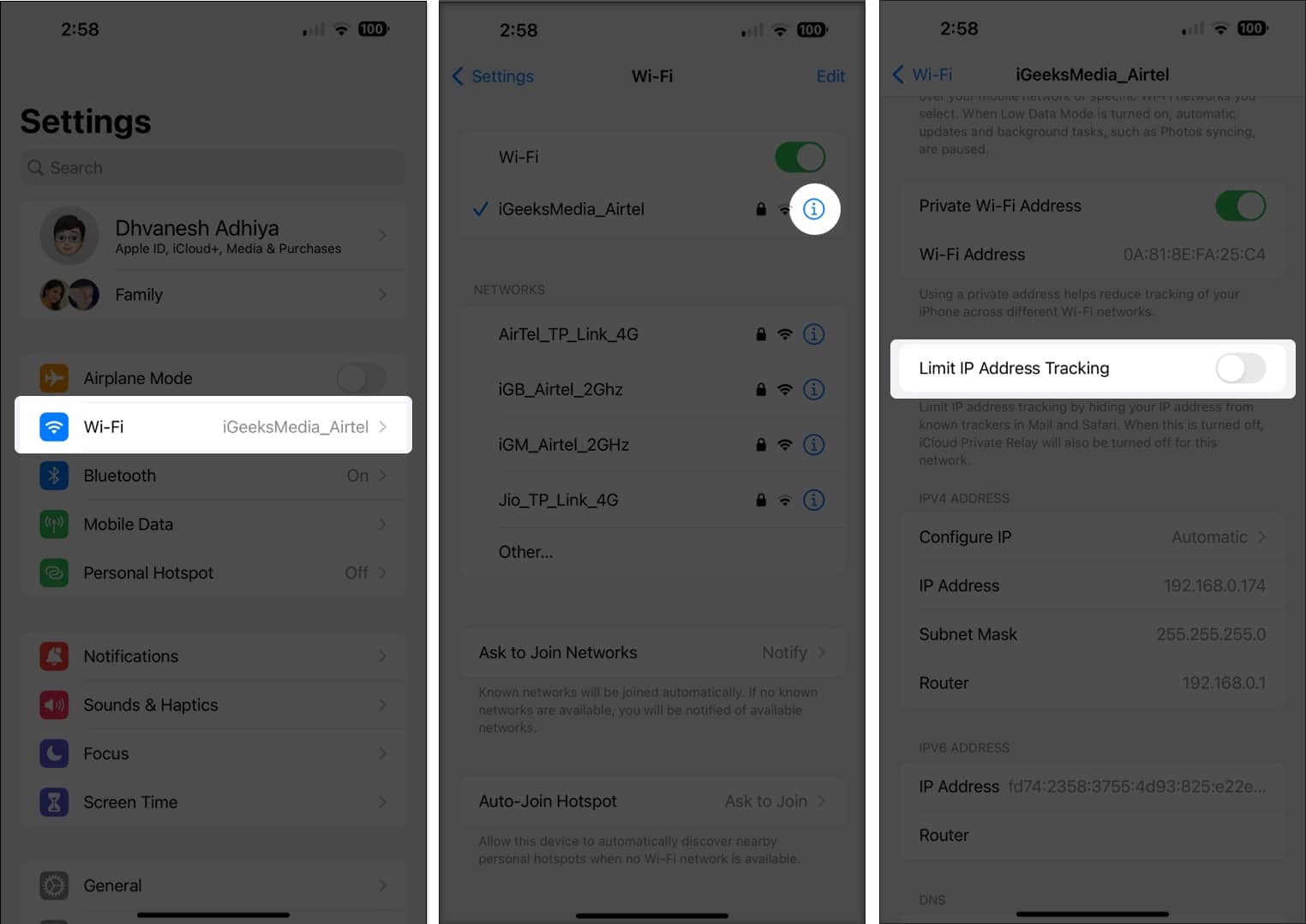Turn on private relay on iPhone and iPad using Wifi, Go to Setting tap Wifi, Tap (i) on connected network, Toogle off ip address