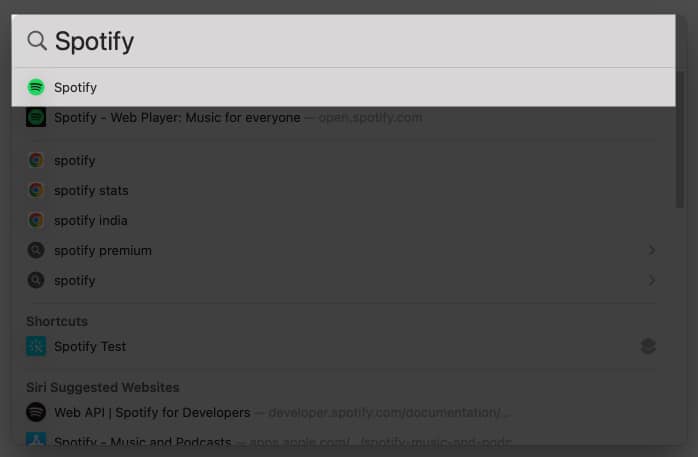 Skriv Spotify i Spotlight på Mac