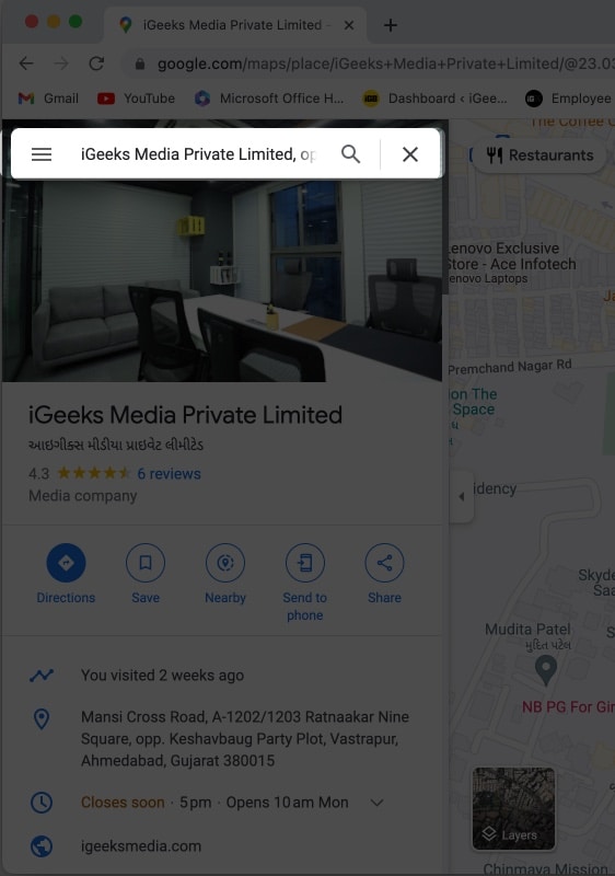 Type your address in the search google maps box