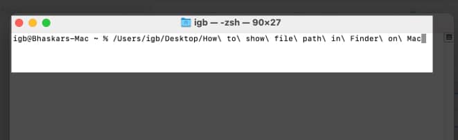 Use Terminal to see file path in Mac