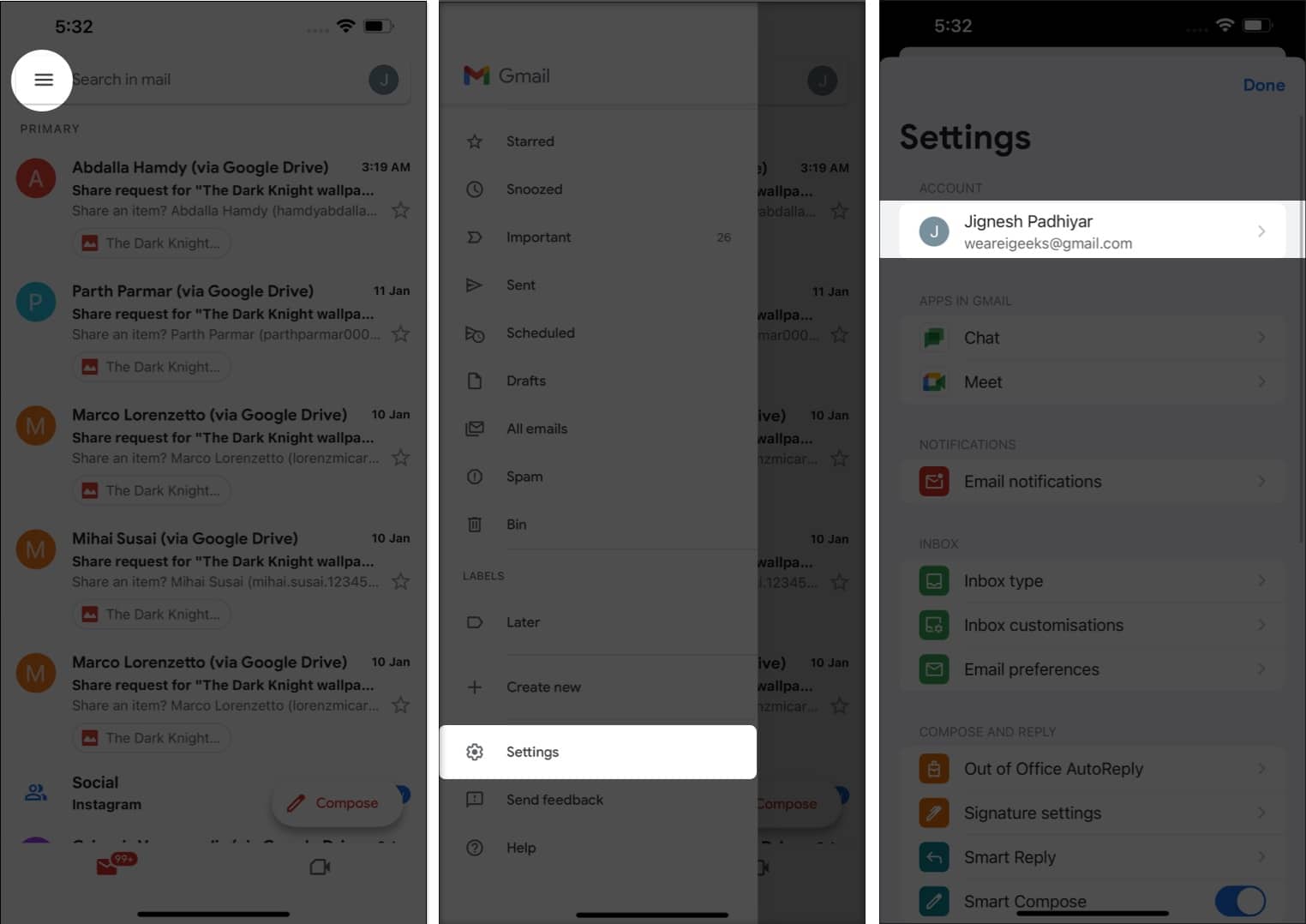 View the Google web and app activity from the Gmail app on iPhone