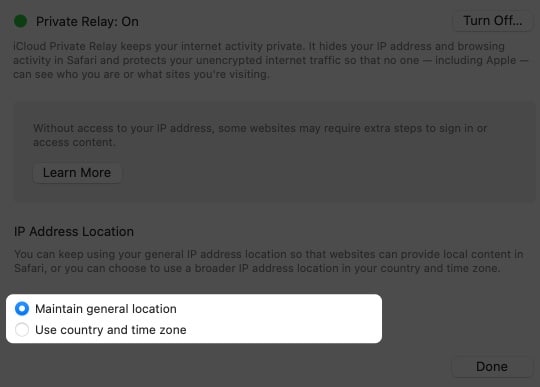 under IP address location, choose one of these Maintain General Location or Use Country and Time Zone