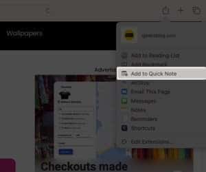 Add safari links to a quick note open webpage in safari tap share button choose add to quick notes Add Safari links to a Quick Note, Open webpage in Safari, tap Share button, choose add to quick notes