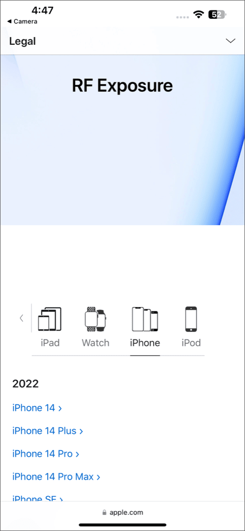 Semak nilai SAR iPhone dari pautan rasmi, pilih model iPhone anda