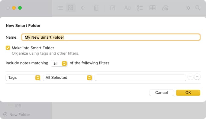 Jelölje be a Make to Smart Folder jelölőnégyzetet Mac rendszeren