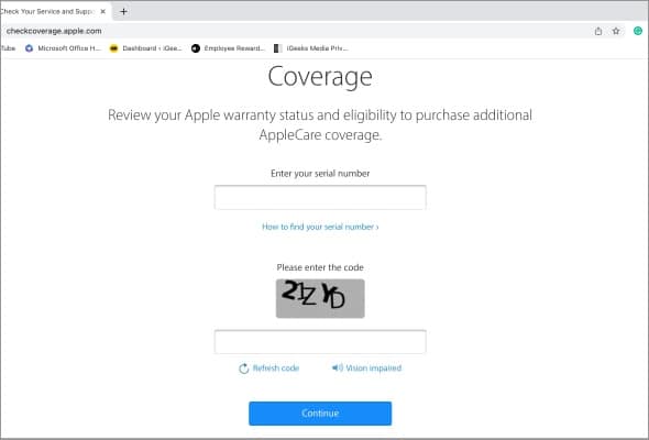 Ellenőrizze a garancia állapotát az Apple Check Coverage webhelyén