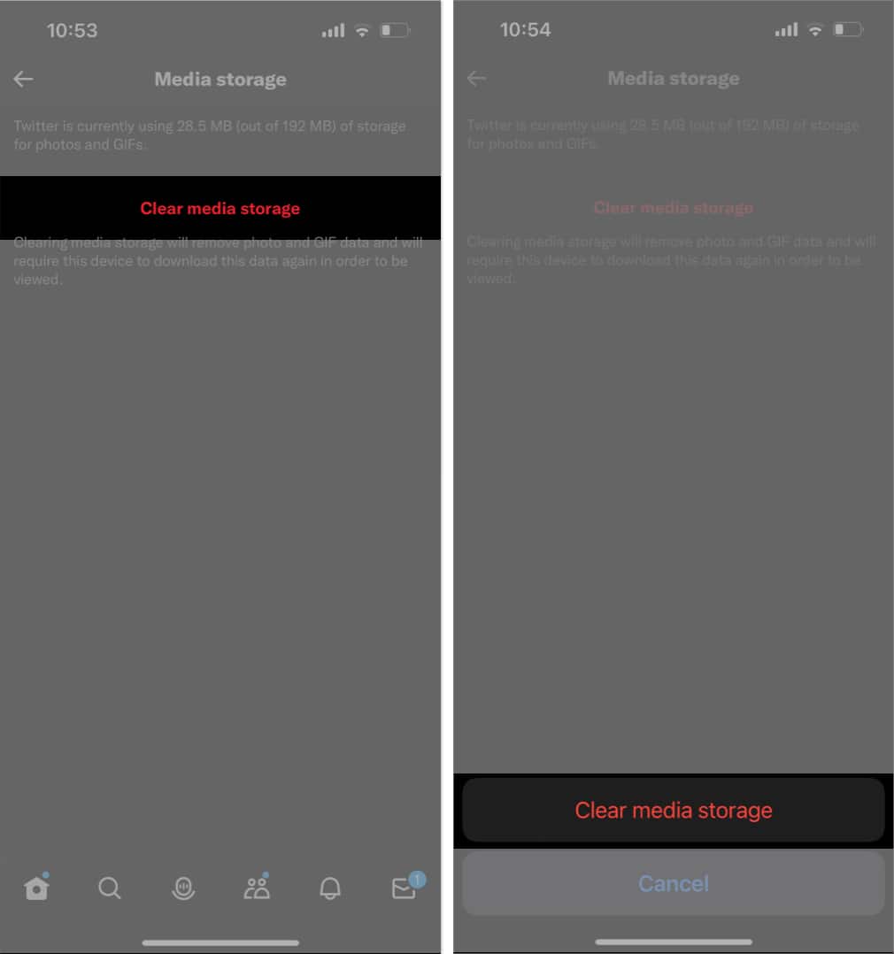 Clear media storage in Twitter on iPhone