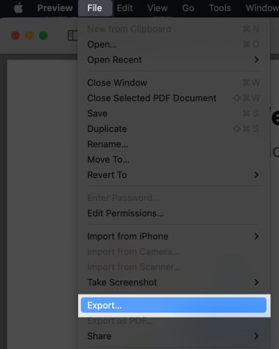 Click File, Export in the menu bar
