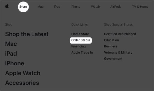 Click or hover your cursor over Store, select Order Status