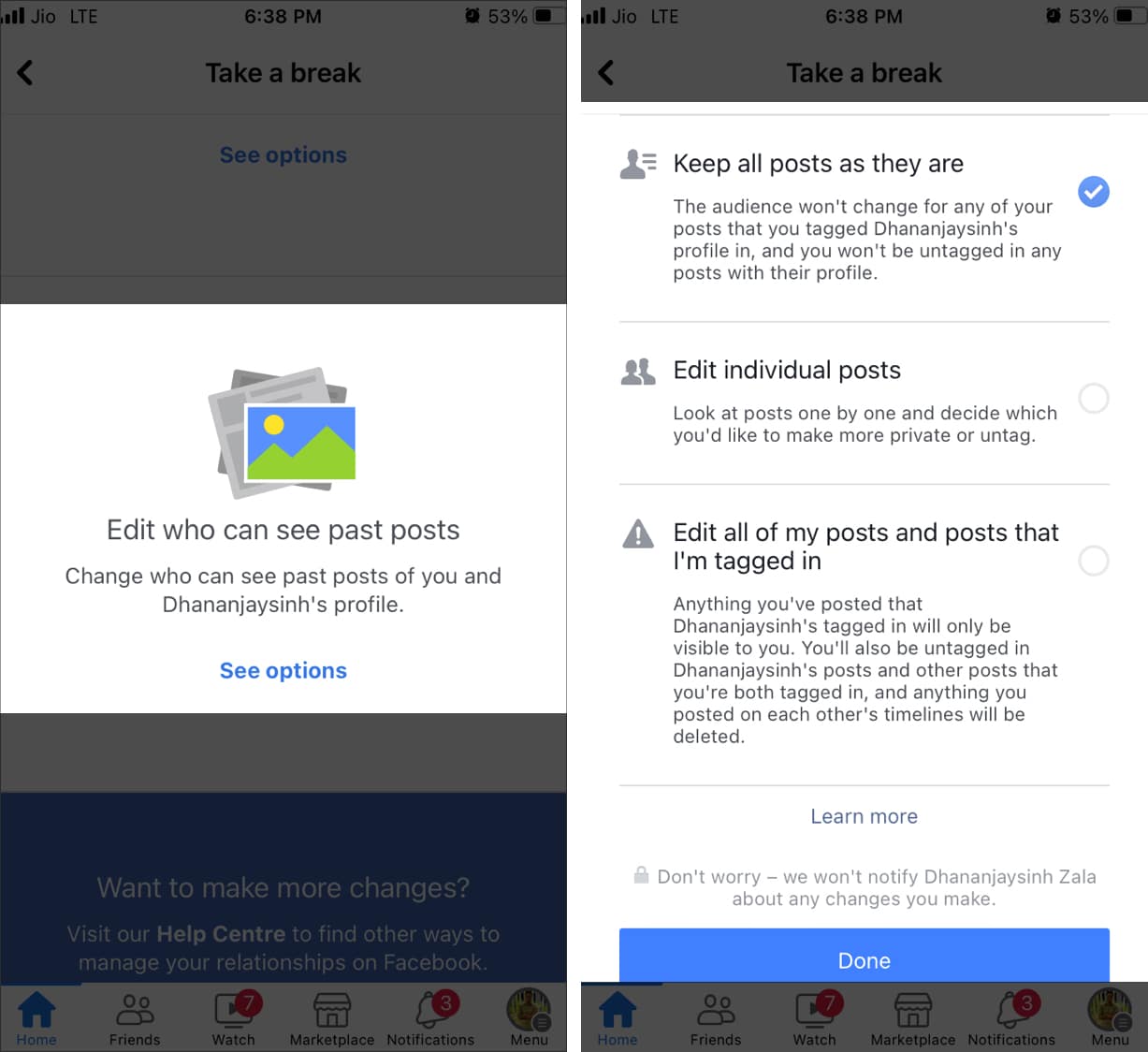 Manage past posts in Take a Break on Facebook