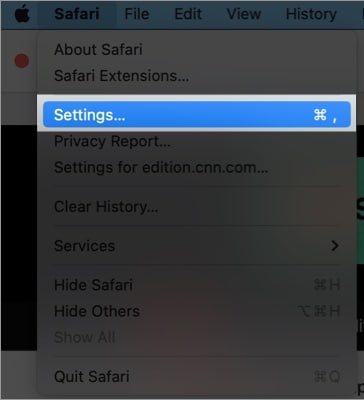 Öppna Safari, tryck på Safari och välj Inställningar