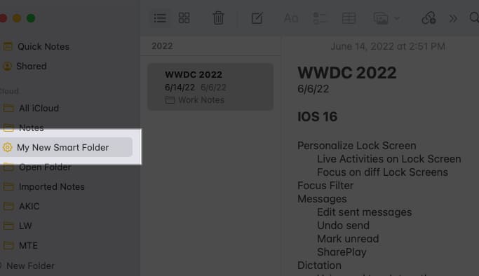 See Smart Folder in Notes on Mac