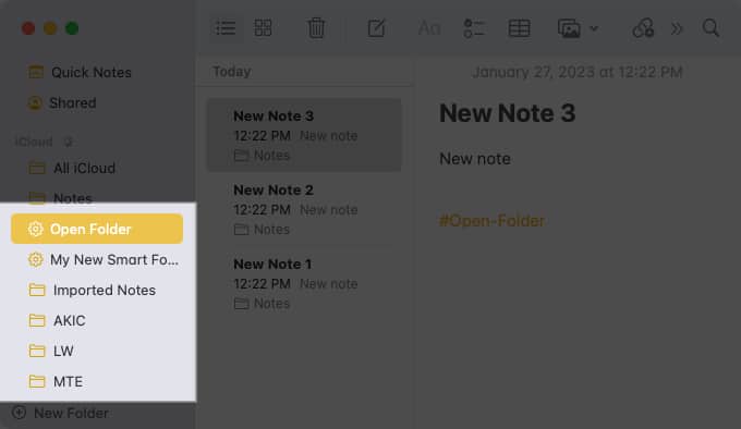 Lihat setiap nota dalam folder mengandungi nama Folder Pintar sebagai teg pada Mac