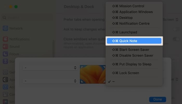 Select Quick Note from the dropdown at any corner
