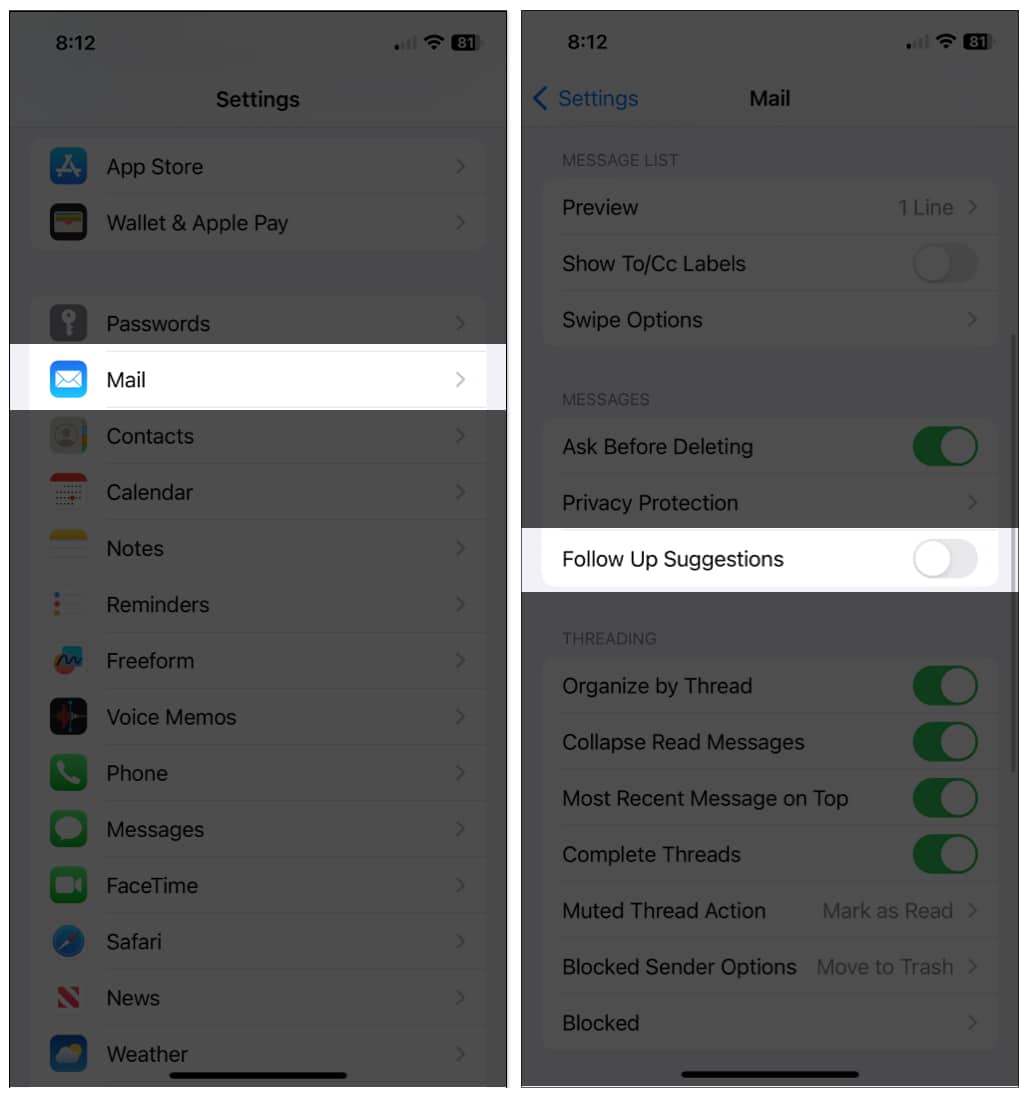 Turn off Follow Up on iPhone and iPad