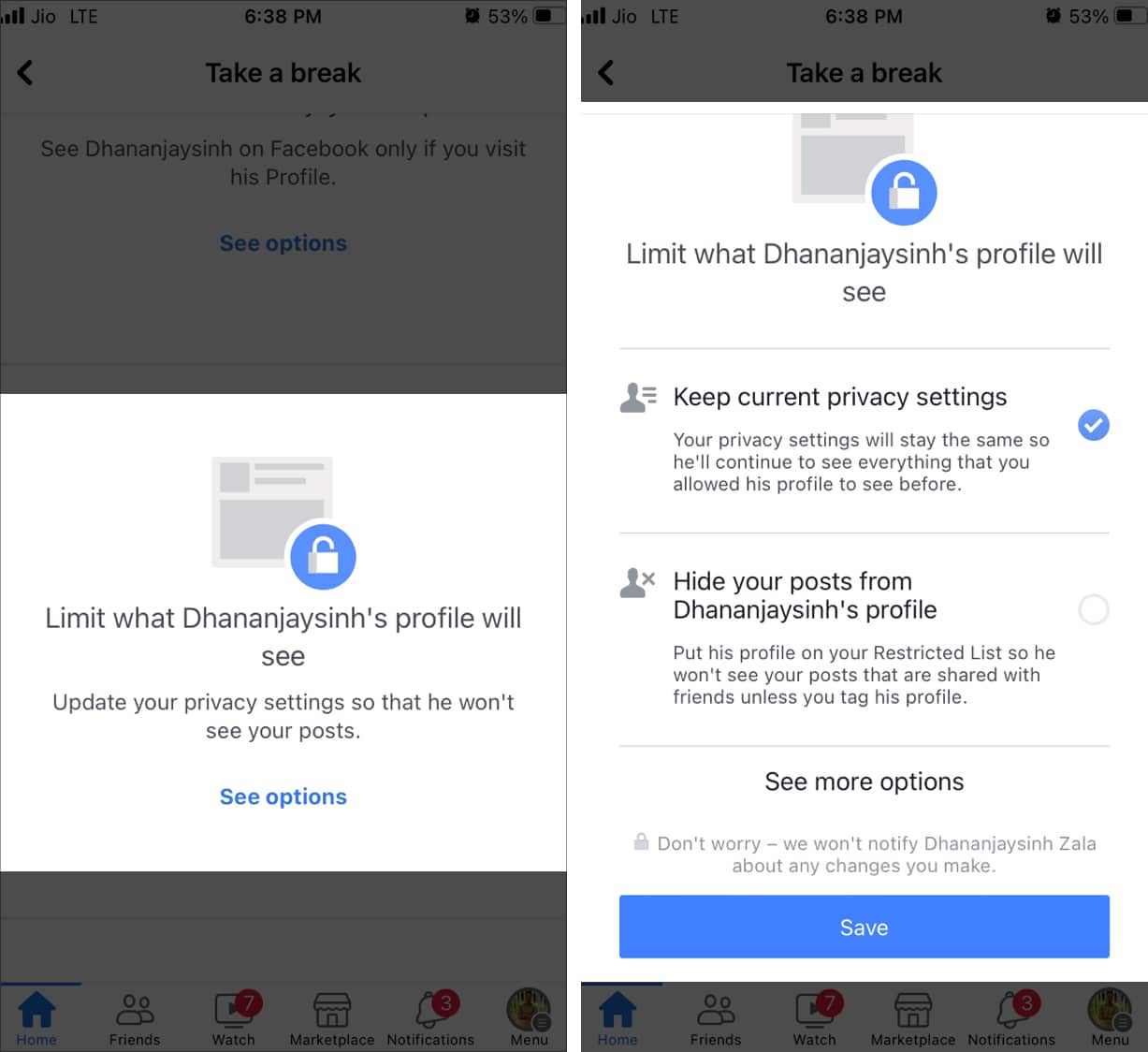Update your privacy settings in Take a Break on Facebook