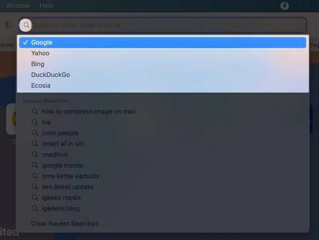 How to change the default search engine in Safari on iPhone iPad and Mac click the search icon from the search bar to switch between different search engines