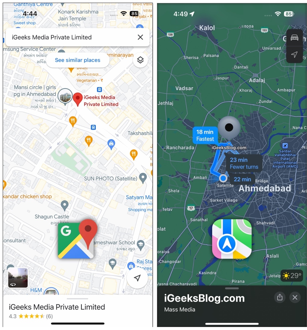 design of Apple map and Google map