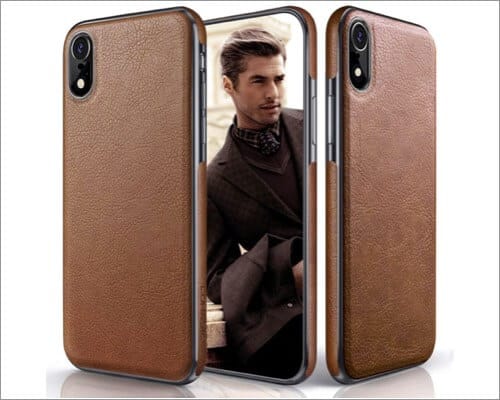 lohasic slim fit protective leather case for iphone xr