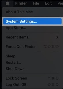 macOS Ventura, Go to Apple Logo, select System Settings