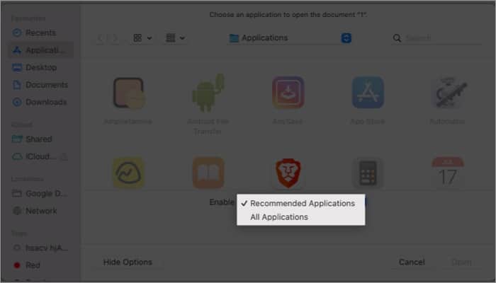navigate to Enable, choose All Applications