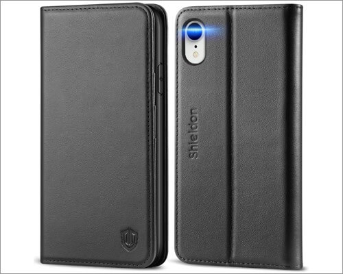 shieldon genuine leather flip case for iphone xr