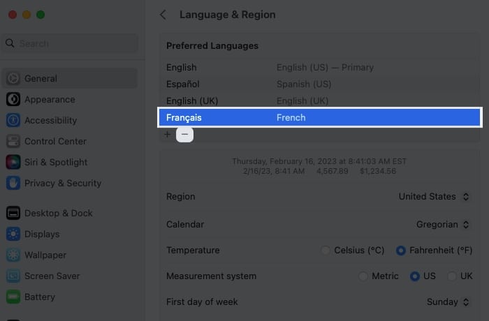 to remove language, click on minus sign