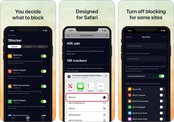 1Blocker Privacy and Ad Blocker iPhone app screenshot