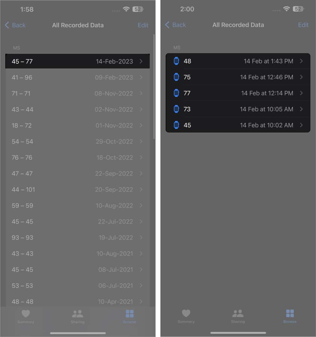 Access any session of your nomination from All Recorded Data on iPhone