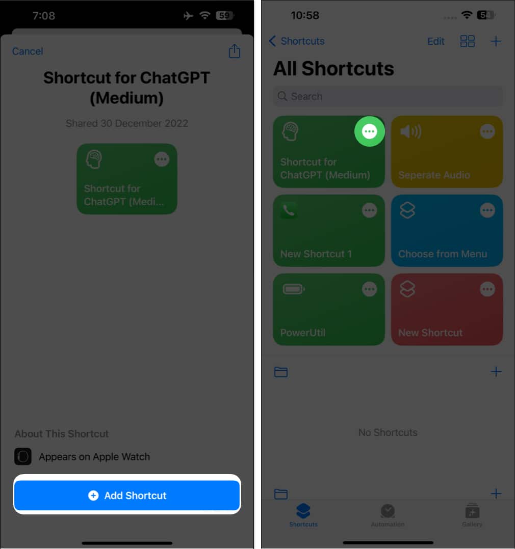 Add ChatGPT shortcut on iPhone