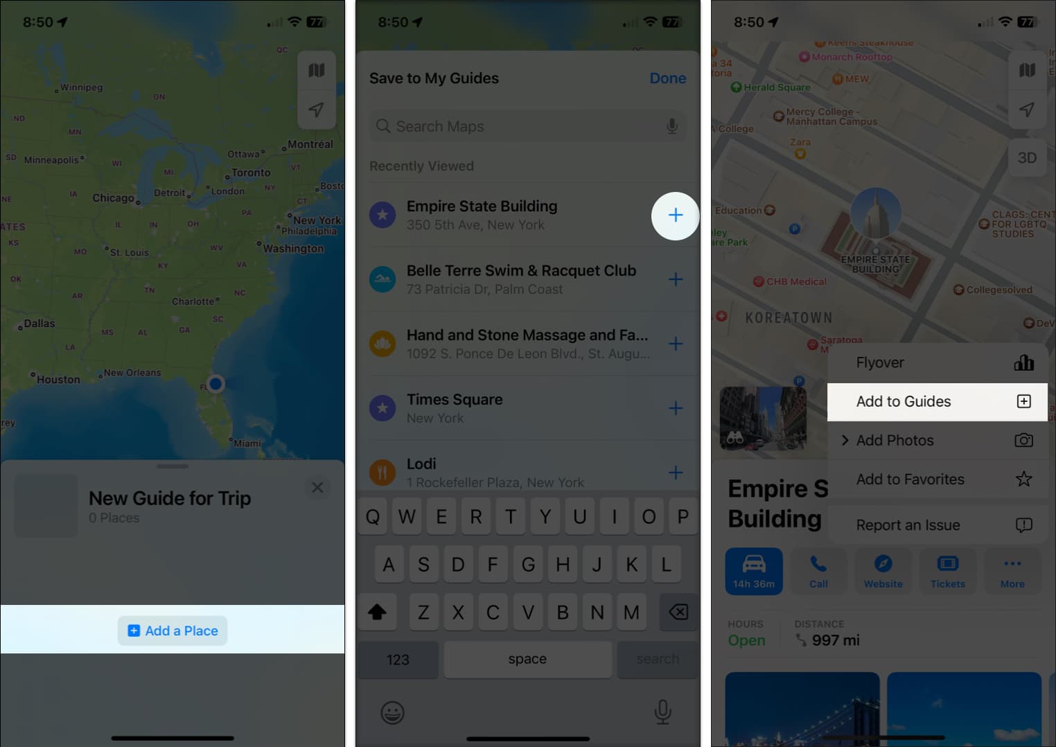 Add locations to your travel guide in Maps on iPhone or iPad