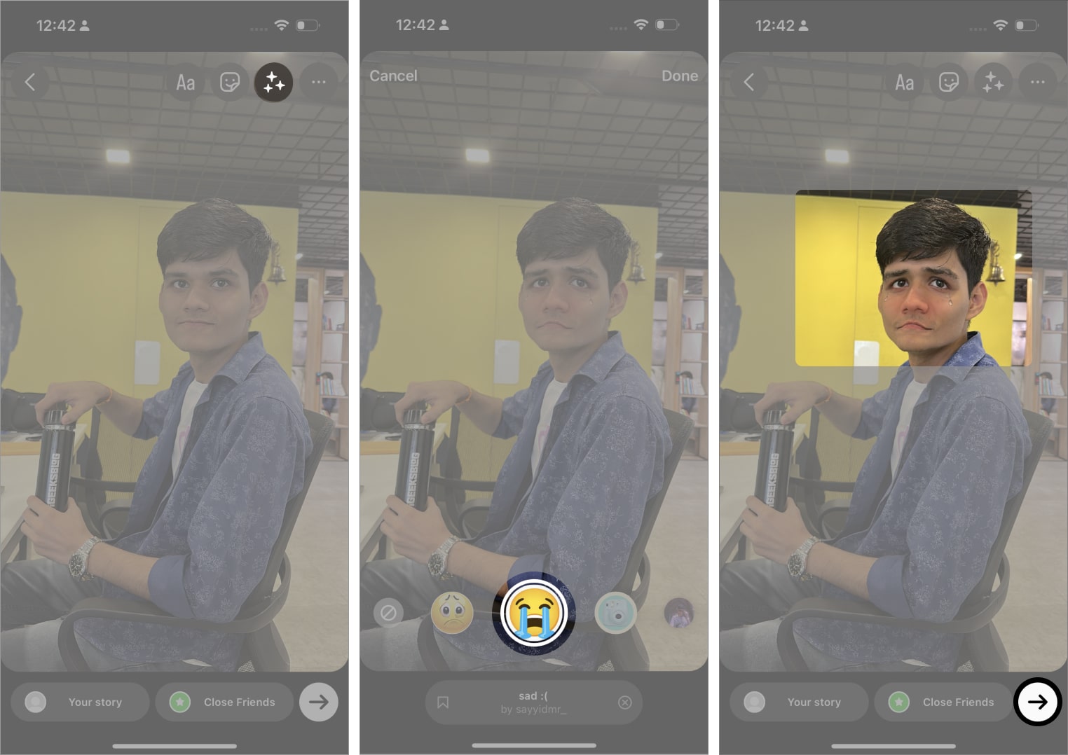 Add sad face filters to Instagram stories