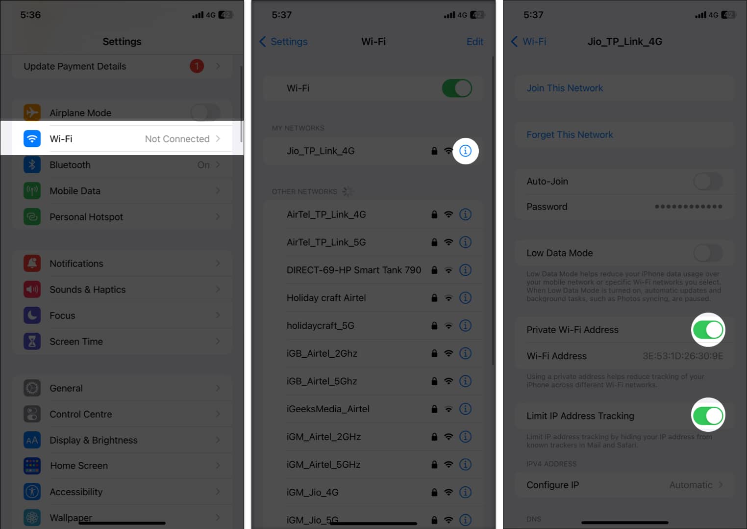 Change iPhone Settings o fix Wi-Fi privacy warning issue